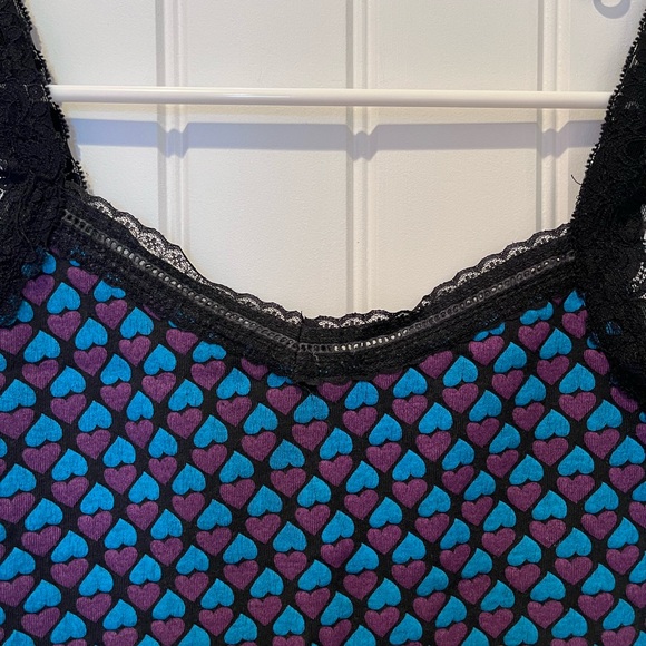 Y2K Eyeshadow Black & Blue Heart Patterned Lace Tank Top Vintage Grunge Punk 90s - Picture 3 of 8